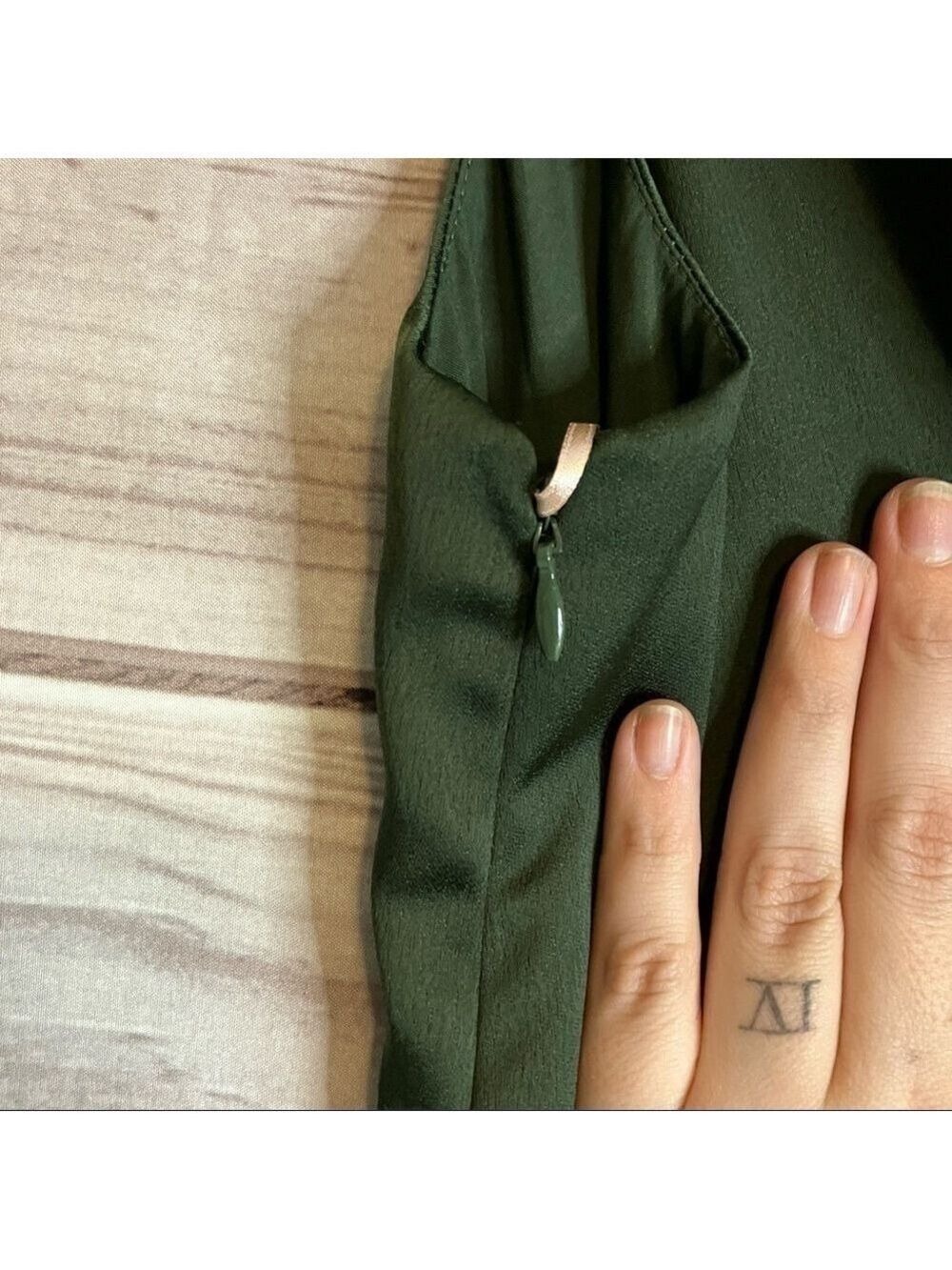 GAL Meets Glam Noelle Twist Neck Satin Dress In Green - Picture 9 of 11